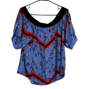 Vintage Juicy Couture Y2K Floral Off The Shoulder Boho Blouse XL Blue